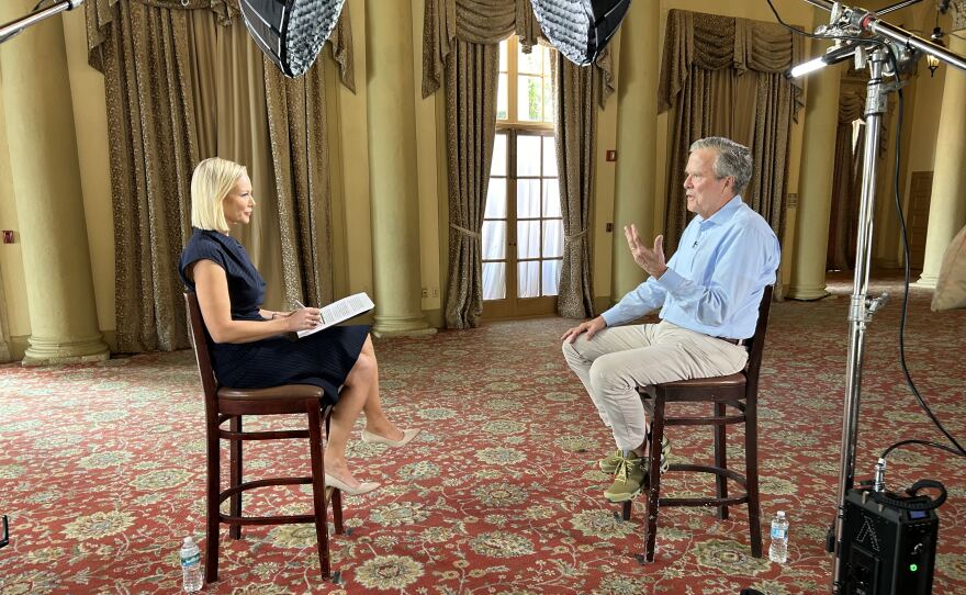 Margaret Hoover and former Florida Governor Jeb Bush discuss election administration in 2000 and today in Coral Gables, Florida.