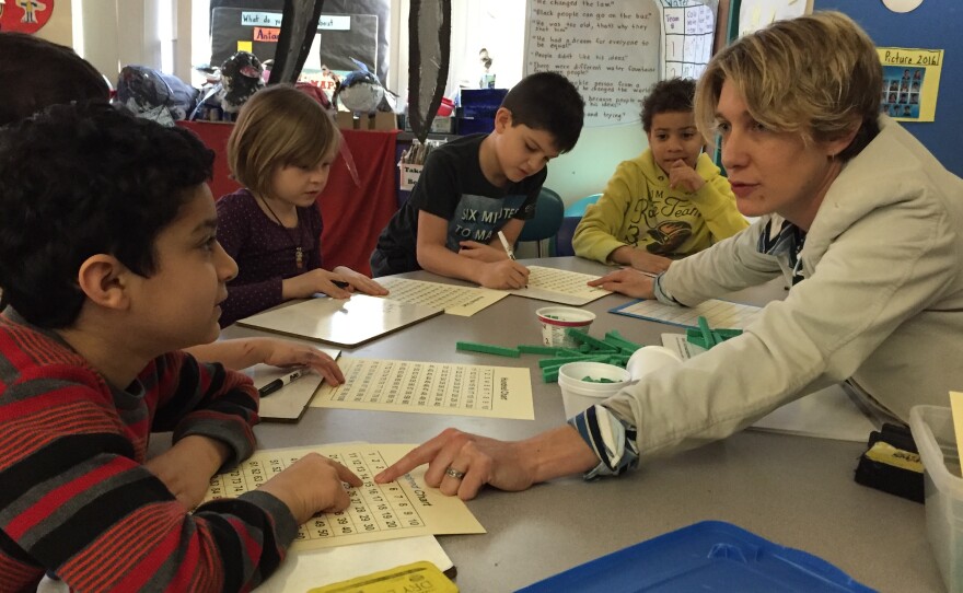 Amy Moylan's first-graders learn about place values. At the Baldwin School in Cambridge, Mass. — and at most schools around the country — the math curriculum is very similar to the approach used in Italy in the 1500s to teach the children of merchants and accountants.
