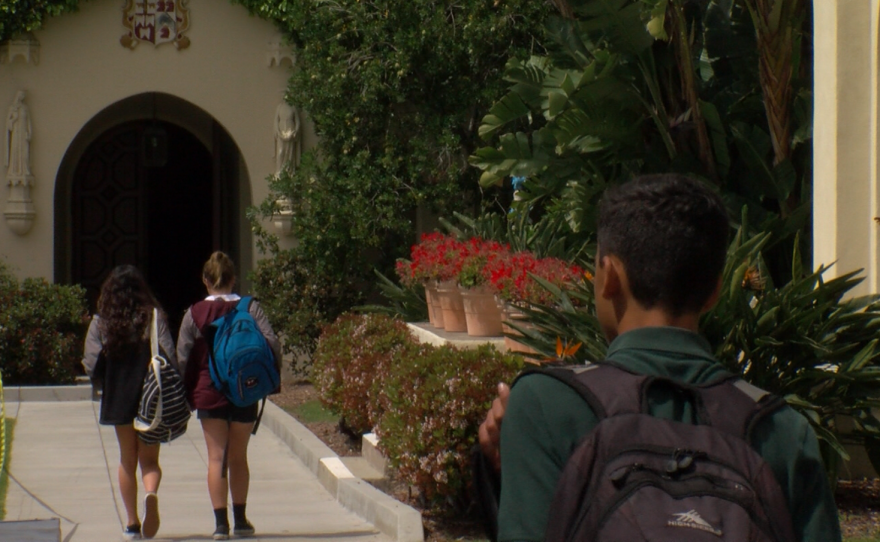 Students walk on the campus of The Bishop's School, April 7, 2017.