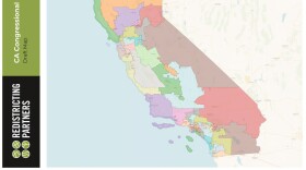 The new congressional map drafted by Paul Mitchell's firm, Redistricting Partners. Gov. Gavin Newsom proposed drawing a new temporary map that favors Democrats. Voters will decide in November whether to approve it.