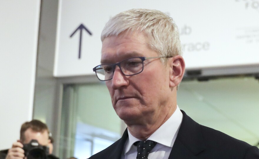 Apple CEO Tim Cook is photographed at the 2020 World Economic Forum in Davos, Switzerland. Cook will take the witness stand Friday, May 21, 2021, to defend the company's iPhone app store against charges that it has grown into an illegal monopoly, one far more profitable than his predecessor Steve Jobs ever envisioned.