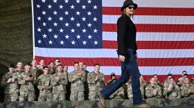 Kid Rock comes on stage to speak and introduce Vice President JD Vance during a visit to Fort Campbell, Ky., Nov. 26, 2025.