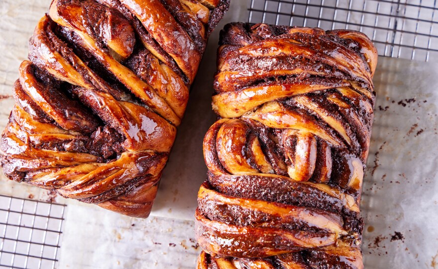 Chocolate and Tahini Babka, a creative twist on the braided bread.