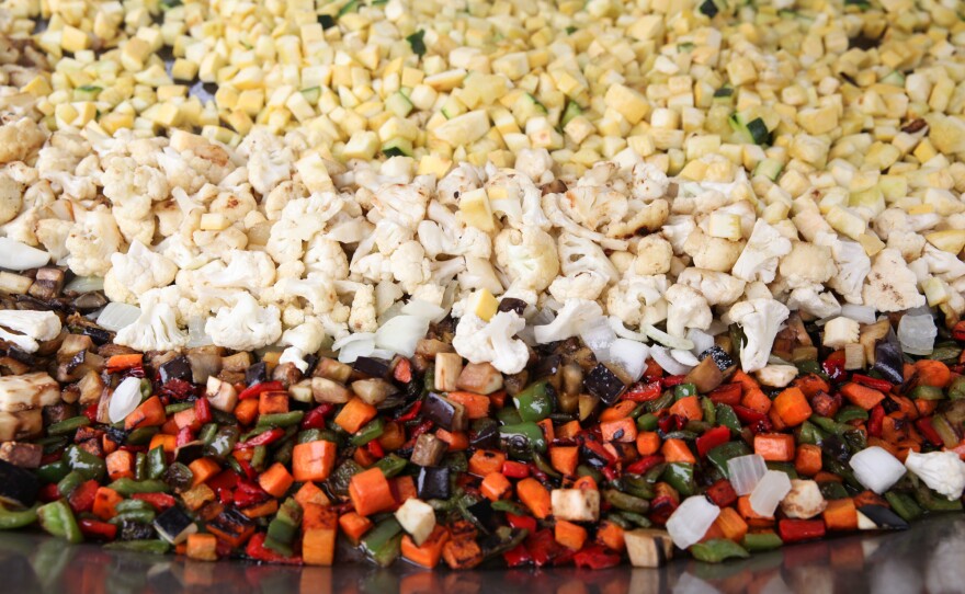 Vegetables being prepared for the paella.