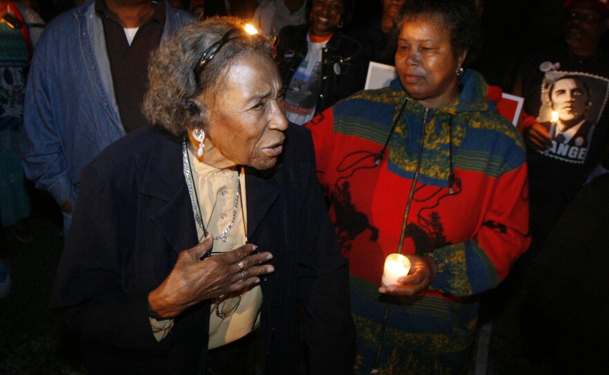 Amelia Boynton Robinson, a voting rights activist, has died at age 104. She's seen here on Election Night in 2008.