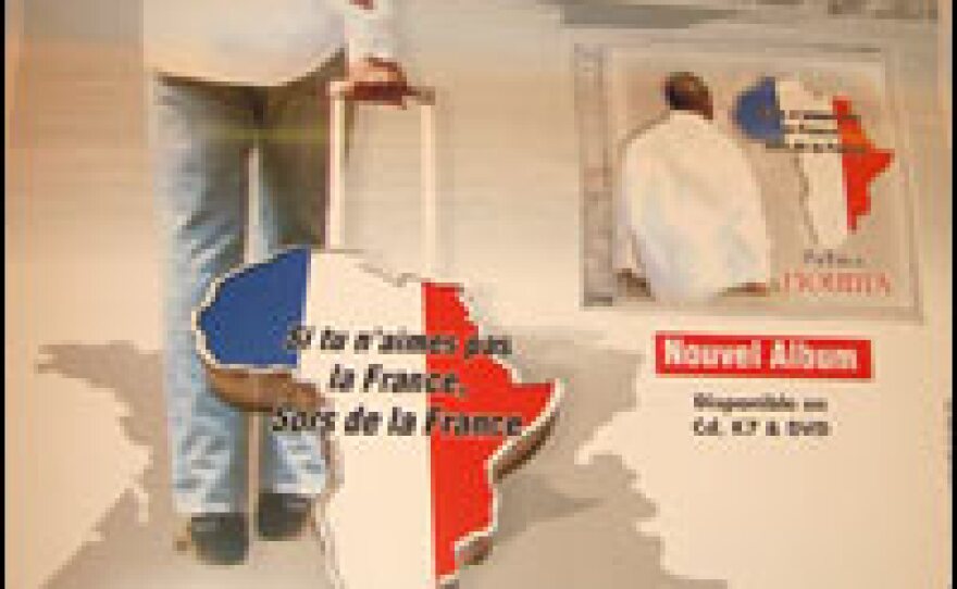 A poster with the message "France: Love It or Leave It" is on display at the presidential convention of extreme right-wing presidential candidate Jean-Marie Le Pen.