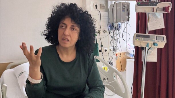 Prominent Iranian human rights activist Narges Mohammadi in a hospital in Tehran, Iran on May 10, 2026.