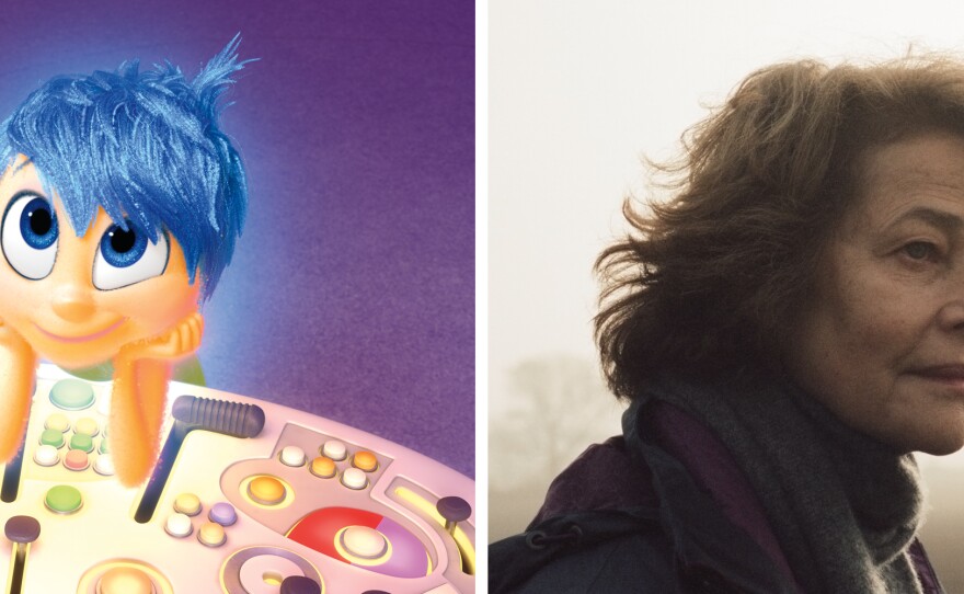 (Left) Amy Poehler as Joy in <em>Inside Out</em>. (Right) Charlotte Rampling in <em>45 Years</em>.
