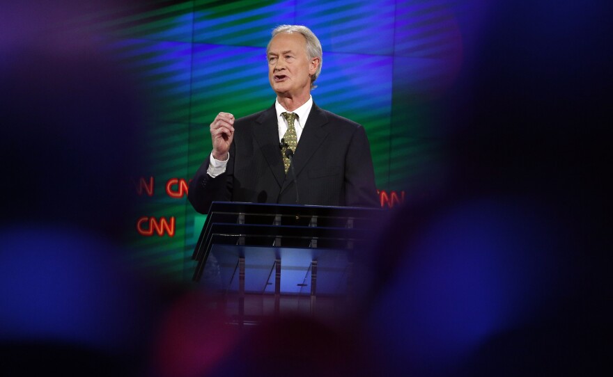 Former Rhode Island Gov. Lincoln Chafee speaks during the CNN Democratic presidential debate Tuesday in Las Vegas.