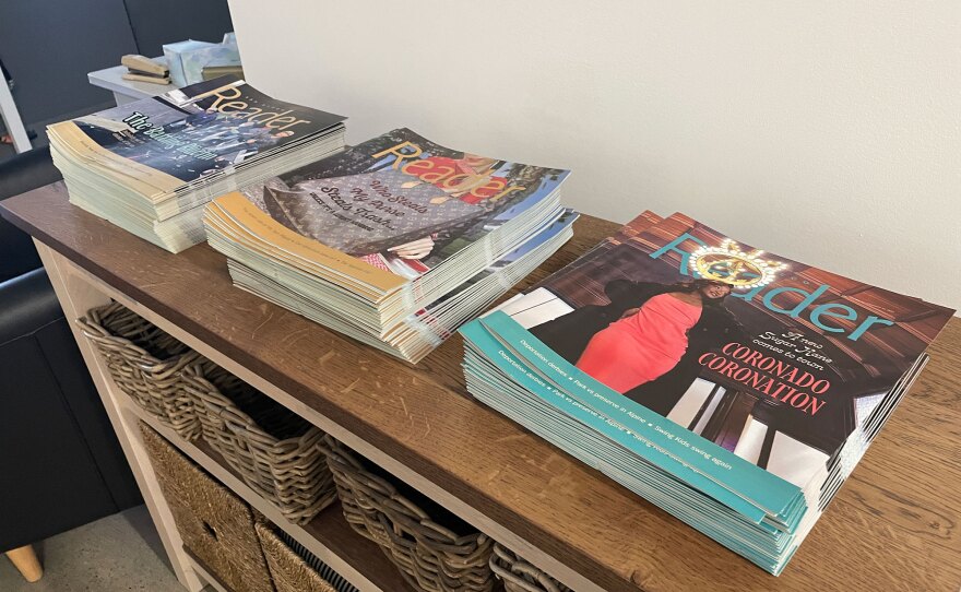 The final issues of the San Diego Reader are shown in a Feb. 18, 2025 photo.