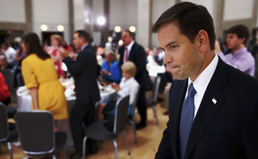 Sen. Marco Rubio, R-Fla., walks toward the stage as he is introduced at a Faith and Freedom Coalition conference in June.