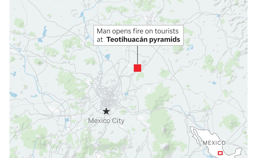 A man with a gun shot at tourists at the historic Teotihuacan pyramids outside Mexico City on Monday.