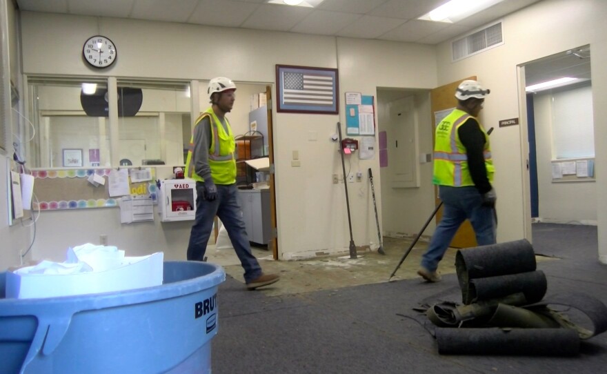 Contractors worked to replace flooring across the entire Bancroft Elementary campus earlier this month, Spring Valley, Calif., Feb. 2, 2024