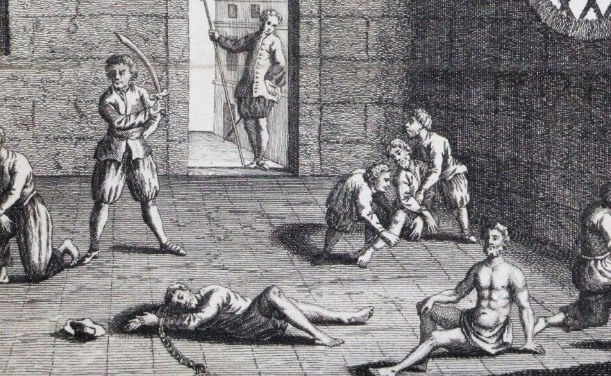 This copper engraving from approximately 1700 depicts the condition of the English prisoners at the hands of the Dutch. In the 1660s, Cornell University's Eric Tagliacozzo says, the conflict and competition for the spice trade came to a head. "The Dutch decapitated a number of English merchants who were also in the Spice Islands trying to profit from the trade."