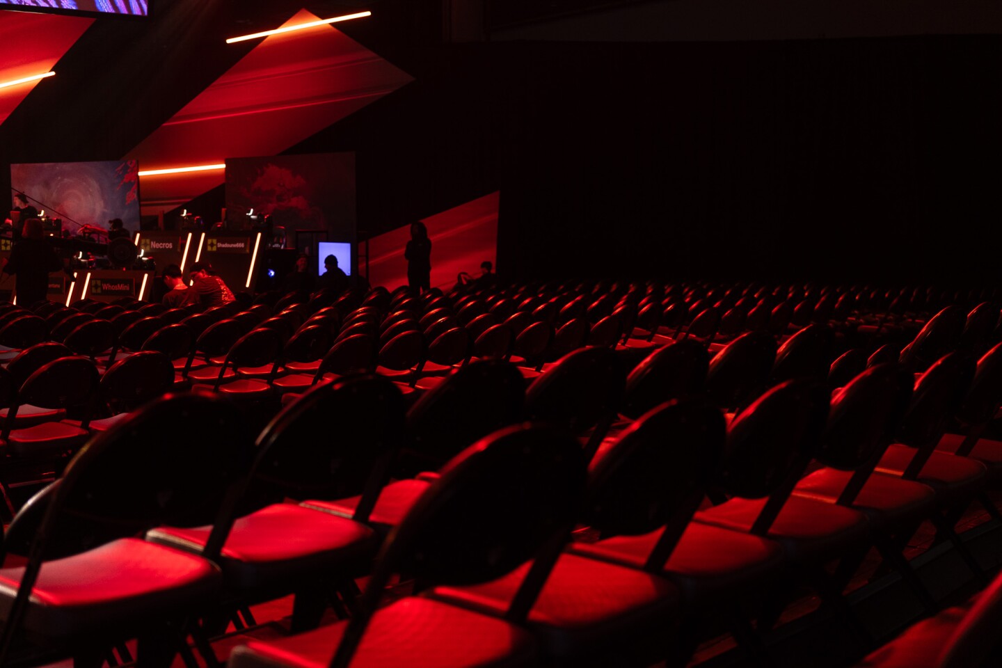 Seats at the Twitch Rivals Arena sit empty at the San Diego Convention Center on Oct. 17, 2025. Throughout TwitchCon esport athletes will compete several gaming tournaments.
