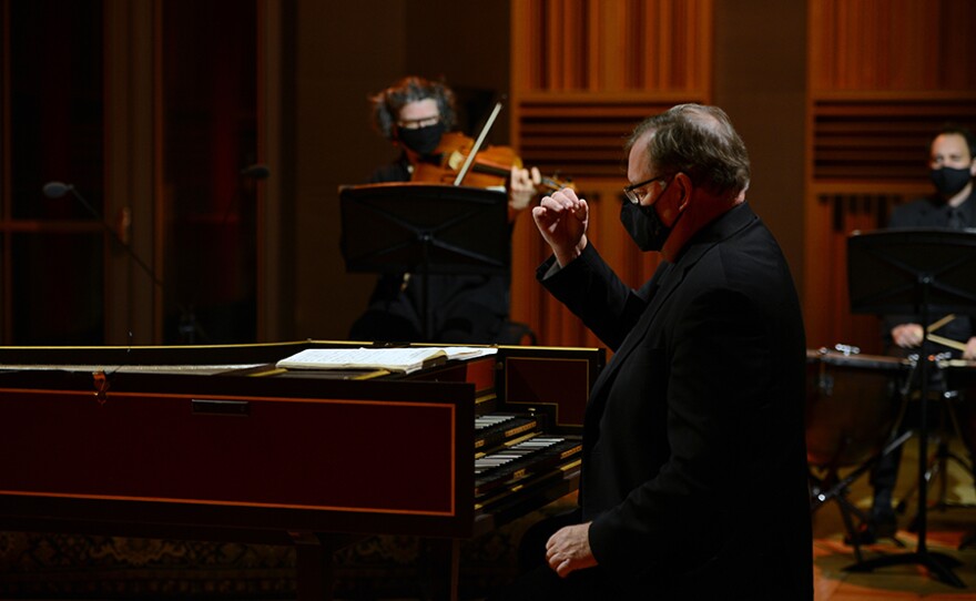 Associate Conductor Ian Watson leads Messiah from the keyboard at GBH on Nov. 16, 2020.