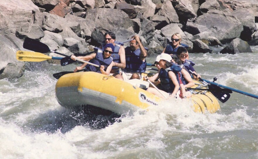Ginsburg (center) on a white-water rafting trip in Colorado in 1990.