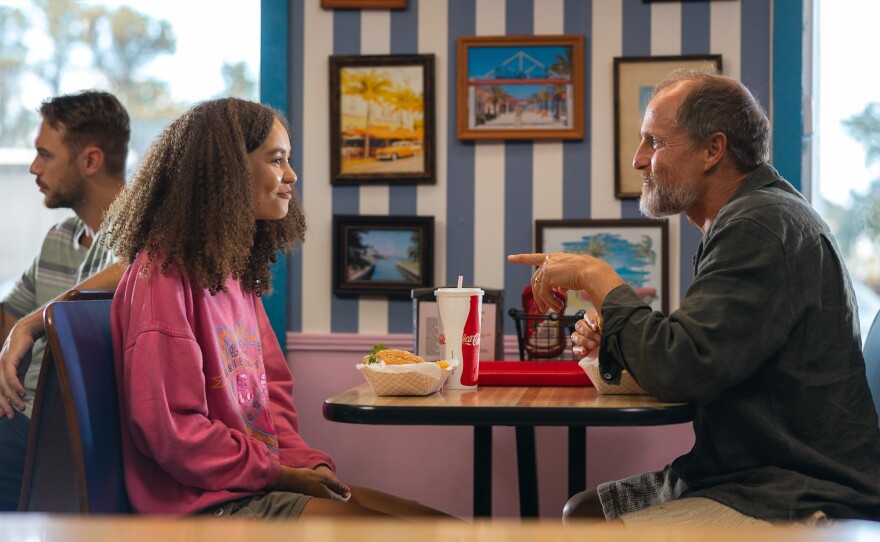 Nico Parker and Woody Harrelson in Suncoast.