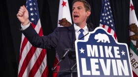 Democrat Mike Levin, who won the 49th Congressional District seat, speaks to supporters at the Hilton Del Mar Hotel on Nov. 6, 2018.