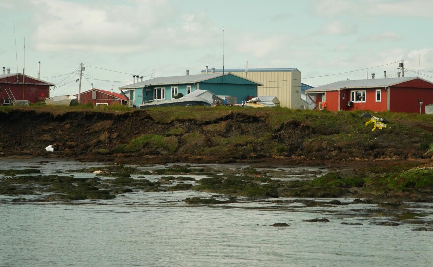 The Ninglick River is eating away at the shoreline in Newtok, Alaska, shown here in August 2016. Engineers estimate the village is losing 70 feet of land per year.