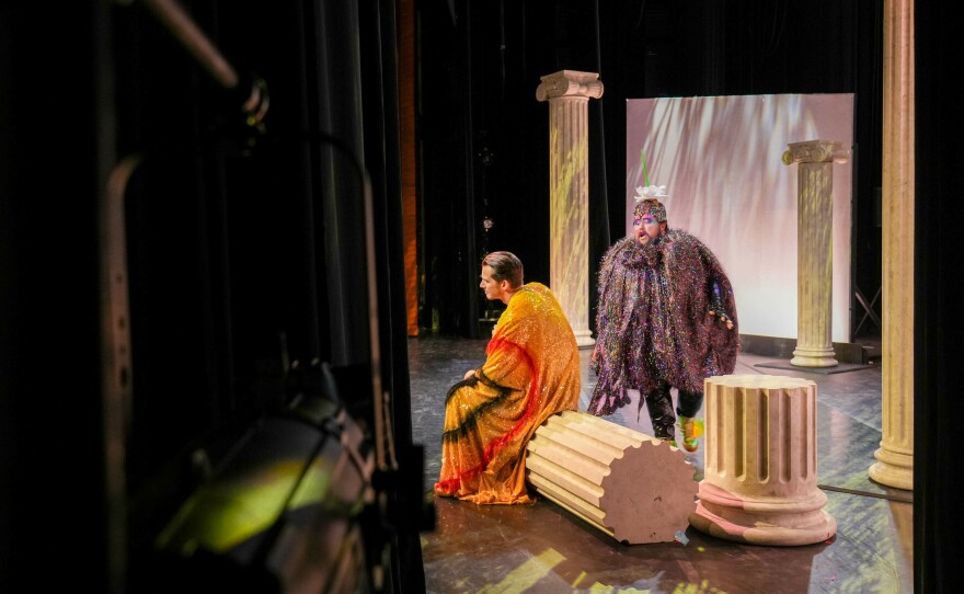 Tenor <a href="https://www.patrickkilbride.com/">Patrick Kilbride</a> (right) performs onstage as Mercury, the messenger of the gods of Roman mythology, alongside bass-baritone <a href="https://www.douglasrwilliams.com/">Douglas Williams</a>, who plays Jupiter.