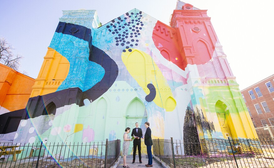 TC & Bev, PopWed Co.'s first couple, wed at the colorful Blind Whino: SW Arts Club, a former Baptist church-turned-nonprofit art gallery.