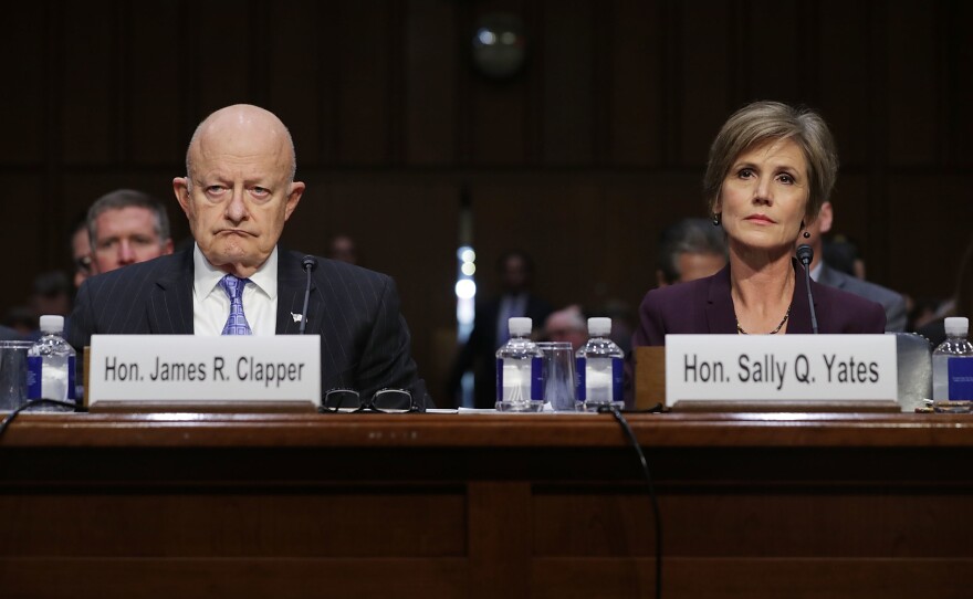 Former Director of National Intelligence James Clapper and former U.S. Deputy Attorney General Sally Yates testify before the Senate Judiciary Committee's Subcommittee on Crime and Terrorism on Capitol Hill on Monday.