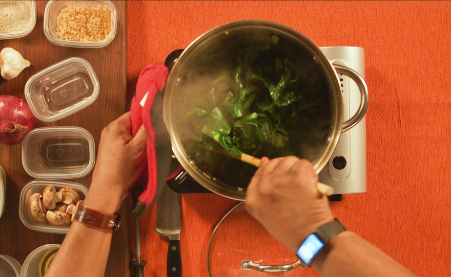 Chef Dadisi Olutosin makes collard greens, a beloved staple of the American South — but with a Caribbean-West African twist.