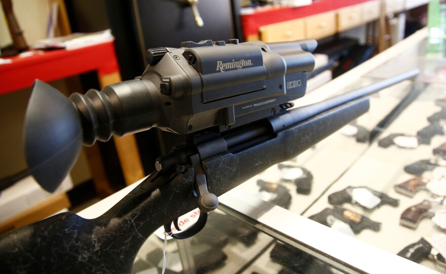 Remington's 2020 line, seen here at a gun shop in Kernersville, N.C., offered a state-of-the art scope that automated range finding and aided in targeting. But the line, which had a hefty price tag and issues with the optic system, didn't sell well.