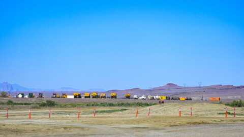 Construction vehicles at the site of the Foxtail Flats solar energy project in New Mexico
