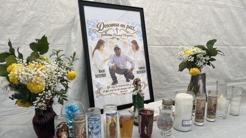 An ofrenda for Guillermo Pascual Vergansa is set up in the backyard of his family's home, Oct. 28, 2026.