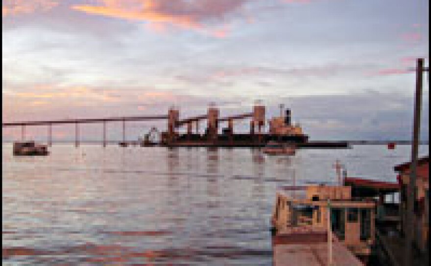 The Cargill port terminal was built to ship soy down the Amazon to markets abroad. It dominates the landscape in the port of Santarem.