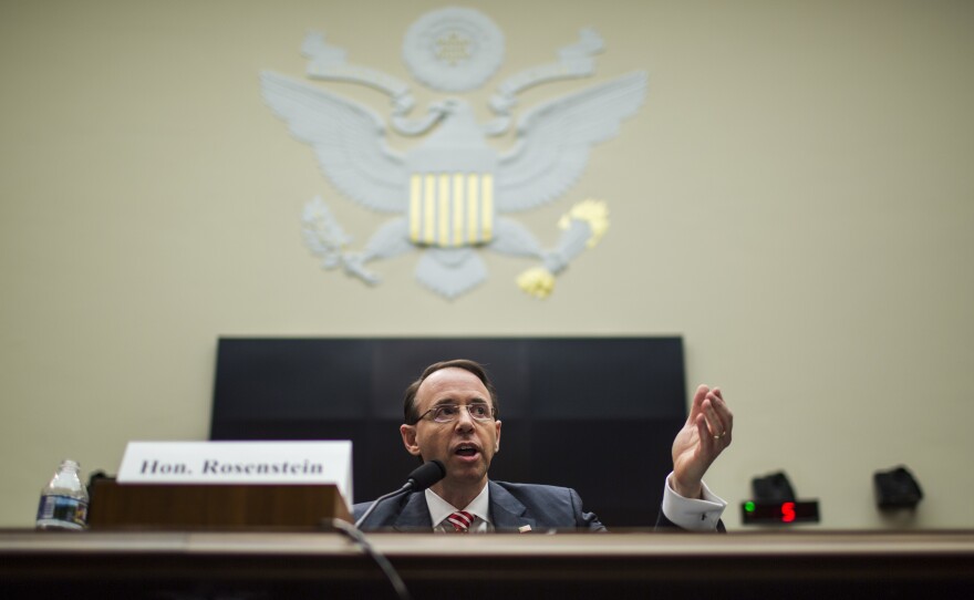 Rosenstein testifies at a House Judiciary Committee hearing in December 2017, during which he defended Robert Mueller.