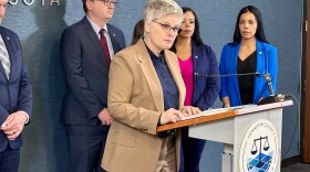 Hennepin County Attorney Mary Moriarty announces charges against an Immigration and Customs Enforcement agent related to a February incident on April 16, 2026 in Minneapolis, Minn.