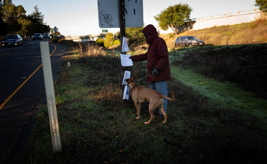 The California Department of Transportation is required to post notices of cleanups before clearing out homeless encampments on state property. But housing advocates, who say the agency doesn't always comply with the rules, are suing the state over seized belongings.