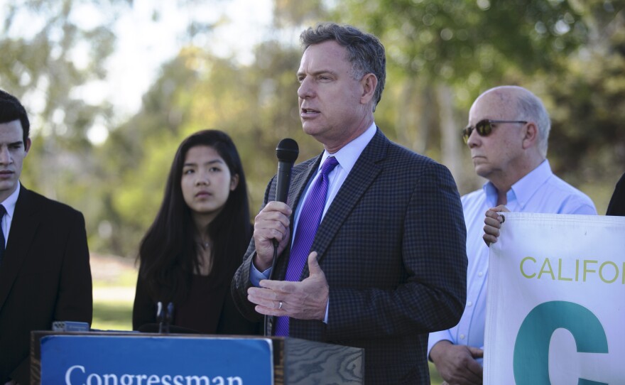 Rep. Scott Peters, D-San Diego, denounces the Citizens United campaign finance ruling by the U.S. Supreme Court during a news conference in Clairemont to mark the sixth anniversary of the decision, Jan. 21, 2016.