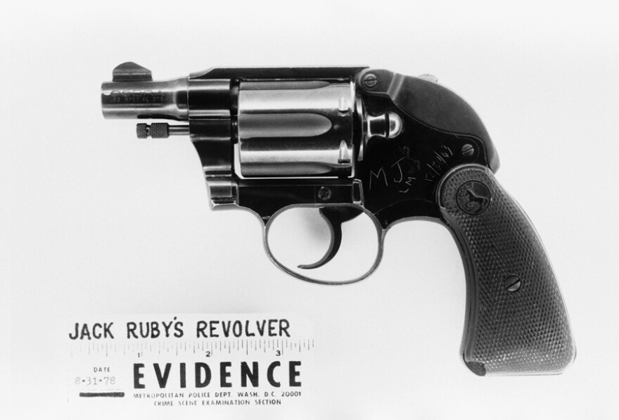 The revolver used by Jack Ruby to assassinate Lee Harvey Oswald during a press conference in Dallas following the assassination of President Kennedy. The initials scratched into the surface of the revolver are those of the arresting officer.