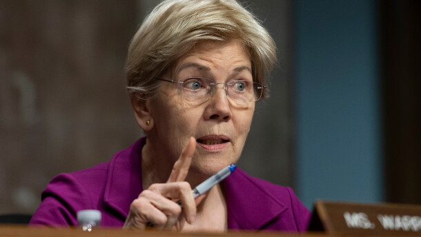 Sen. Elizabeth Warren, a Democrat from Massachusetts, speaks during an April hearing on Capitol Hill in Washington, D.C.
