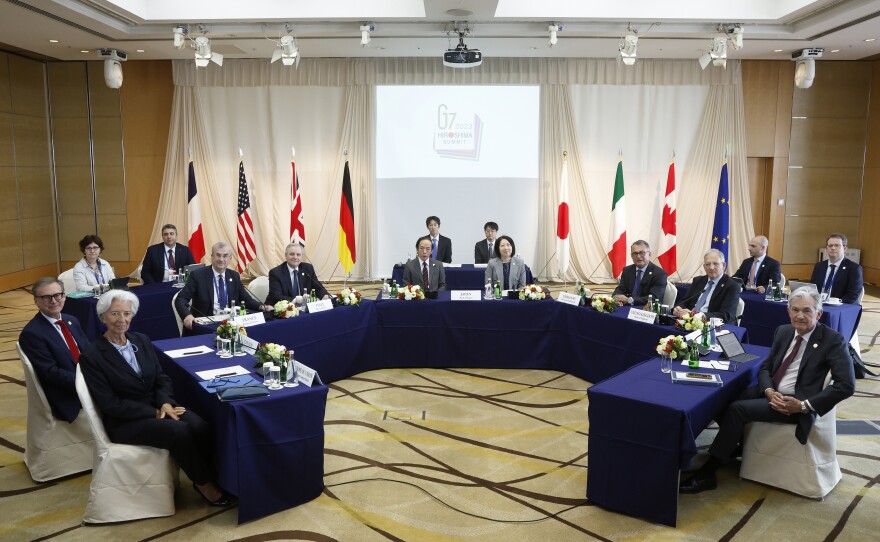 A picture prior to the central bank session of the Group of Seven finance ministers and central bank governors meeting in Niigata, Japan, on Saturday, May 13, 2023.
