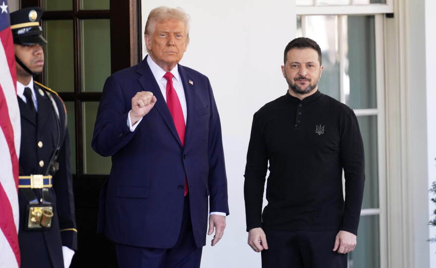 FILE - President Donald Trump welcomes Ukraine President Volodymyr Zelenskyy at the White House in Washington, Friday, Feb. 28, 2025.