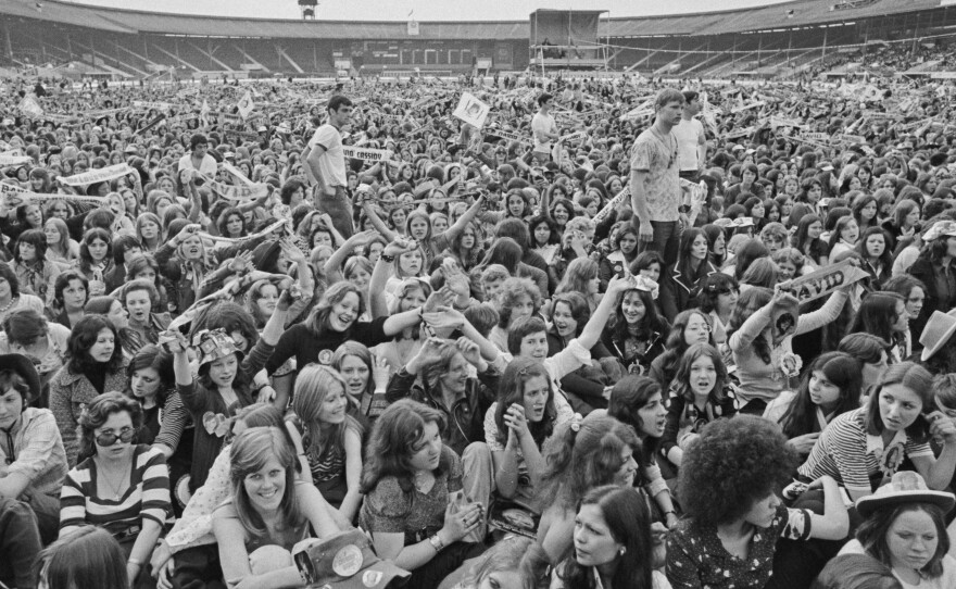 Fans pictured at David Cassidy's concert at White City Stadium in London on May 26, 1974, at which hundreds were injured in a crush.