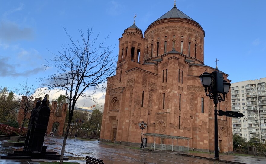 The Armenian Apostolic cathedral in Moscow has become the center of gravity for the Armenian community in Russia. The church, consecrated in 2013, is built out of tuff stone in the traditional Armenian style.