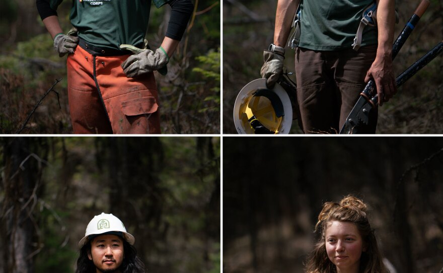 Clockwise from top: Emily Brown, 22; Jack O'Hanlon, 23; Kaile Kimball, 23; and Teppei Fujimoto, 25, members of the Montana Conservation Corps.