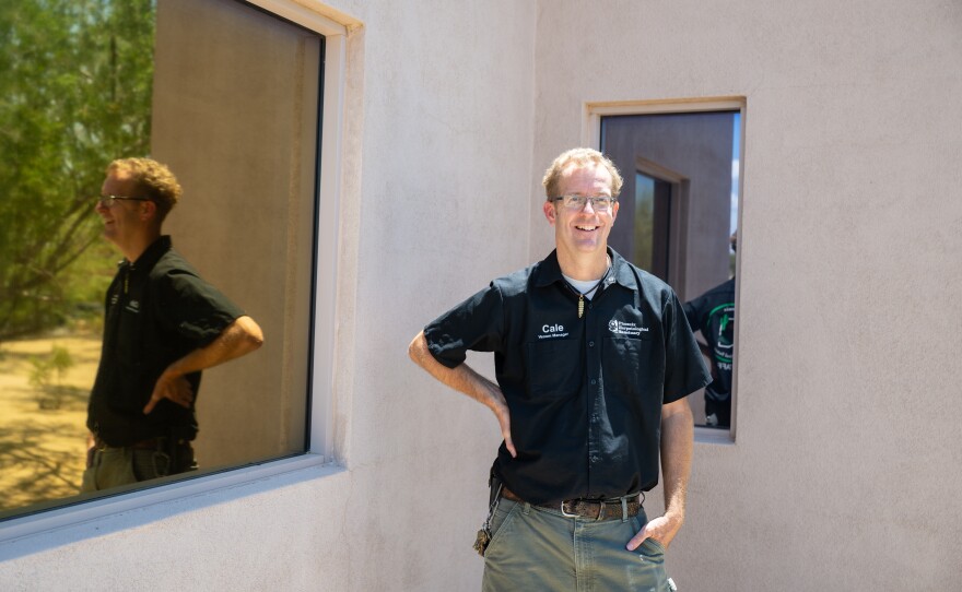 Cale Morris stands for a portrait after teaching rattlesnake class presented by the Phoenix Herpetological Society at the Florence Ely Nelson Desert Park in Scottsdale, Arizona, U.S., May 14, 2024.
