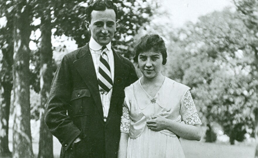 William F. Friedman and Elizebeth S. Friedman on the grounds of Riverbank Laboratories in Geneva, Illinois. 1917.