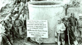 Photo of a dam crew. The Hoover Dam, known as the Boulder Dam when completed in 1936, was the world’s largest concrete structure and the world’s largest producer of hydroelectricity. 