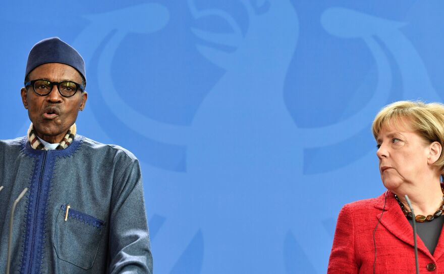 At a news conference with German Chancellor Angela Merkel, Nigeria's President Muhammadu Buhari answered criticisms from his wife.