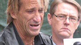 Jim Witham, 52, breaks down during a news conference while recalling sexual abuse he allegedly suffered at the hands of former San Diego priest Gustavo Benson, October 25, 2010 in San Diego.