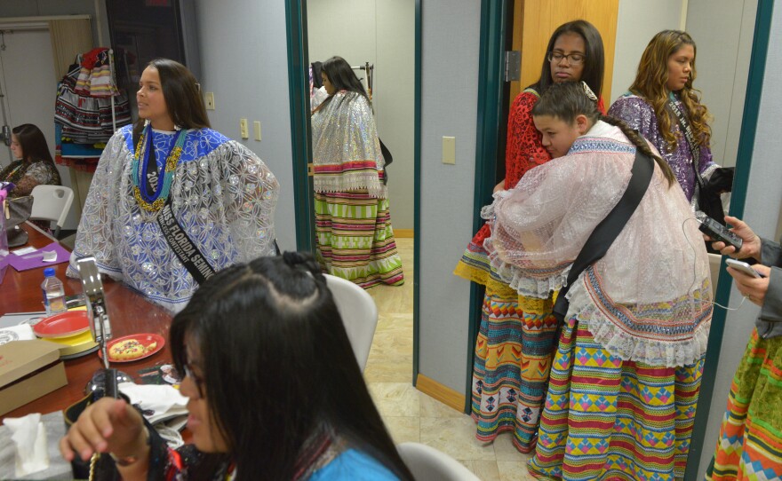 Young contestants wait to be called to the stage during the Miss Florida Seminole Princess and Junior Miss Florida Seminole Princess Pageants.