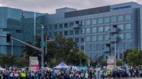 Kaiser health care workers strike at Kaiser's San Diego Medical Center on October 14, 2025.